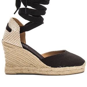 Black Linen Traditional Espadrilles Wedge